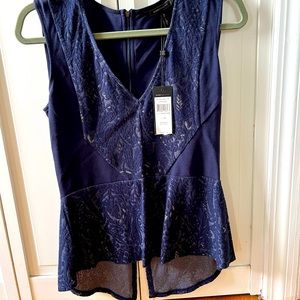 BCBG MAXAZRIA peplum blue lace top in size M - NEW